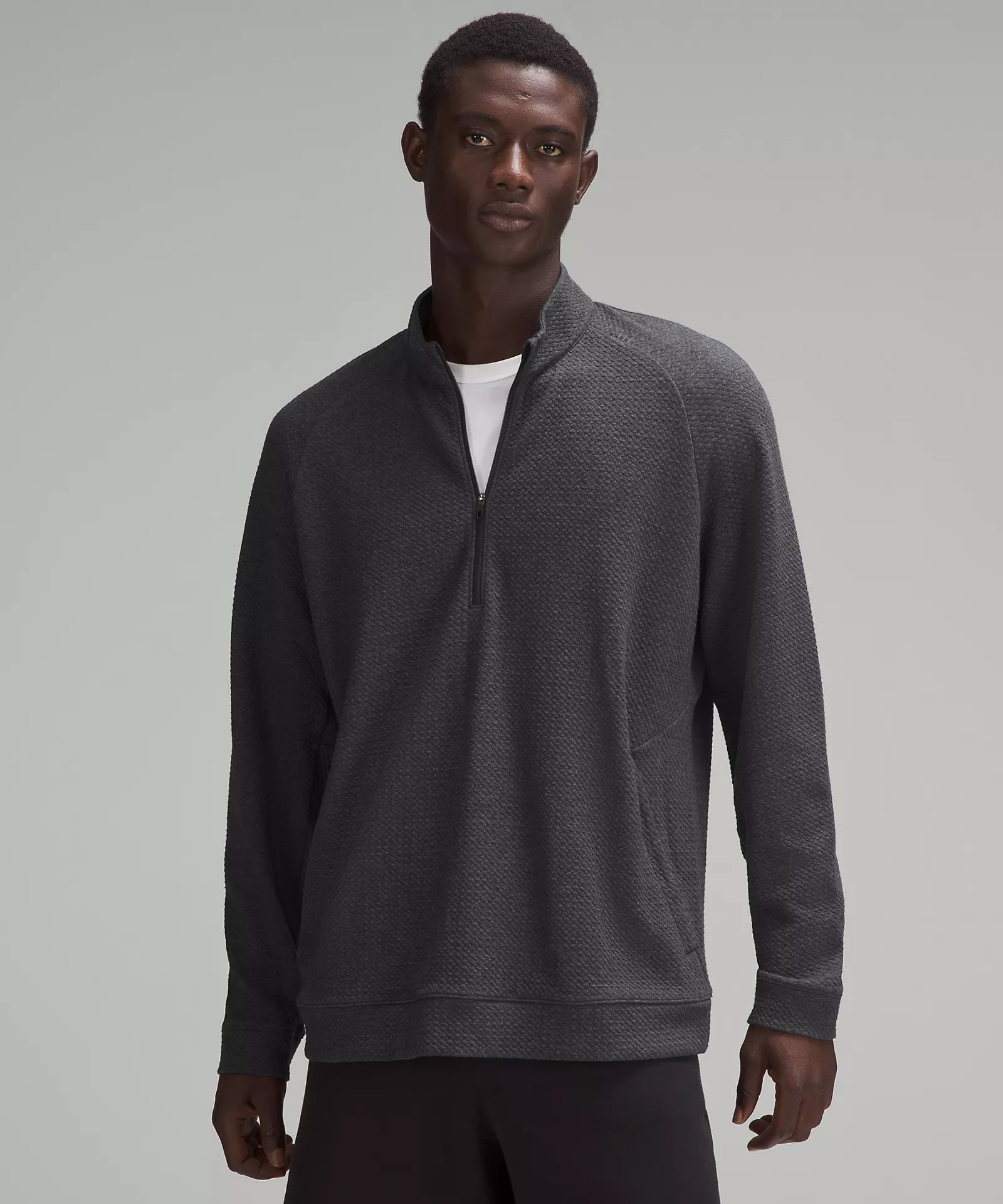 Textured Double-Knit Cotton Half Zip